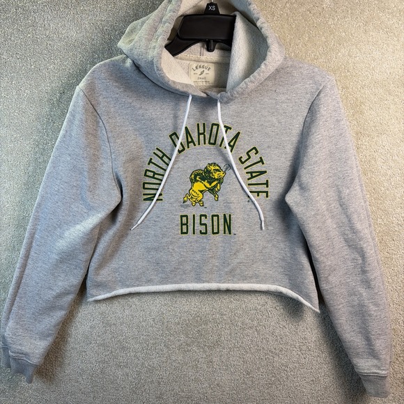 North Dakota State Bison Hoodie Wmns Small LEAGUE Gray Cropped Sweatshirt Retro - Picture 2 of 7